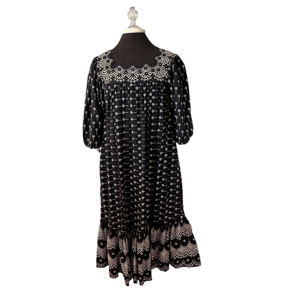 Vintage Romona Rull Collectible Cotton Muumuu Dress Blue Beige S/M - Picture 12 of 13